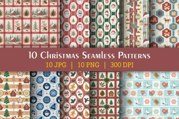 10 Retro Christmas Digital Paper Pack for Holiday Projects