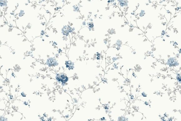 Blue Toile Floral Seamless Pattern 01 – Elegant Vintage Botanical Design for Fabric and Web