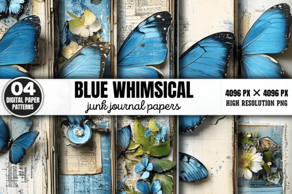 Blue Whimsical Junk Journal Pattern 1: A Creative Digital Asset