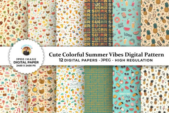 Cute Colorful Summer Vibes Digital Paper: A Versatile Craft Resource for Creative Projects