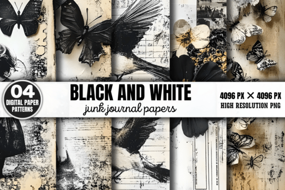Enhance Your Creative Projects with the Black and White Junk Journal Pattern 4 Mini Bundle