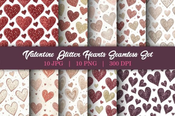 Glitter Heart Seamless Pattern Pack: A Versatile Design Resource for Romantic Projects