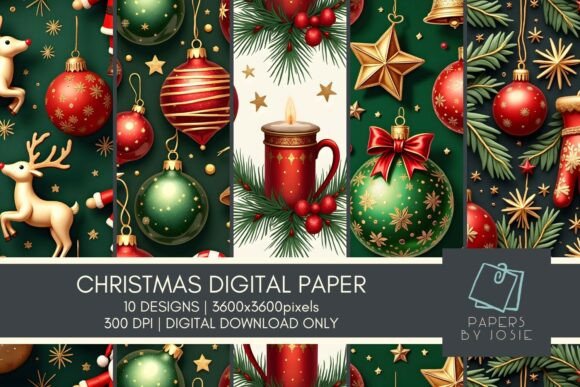 Green Gold Christmas Digital Paper: A Creative Must-Have for Holiday Projects