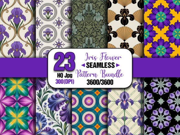Iris Flower Seamless Pattern Pack