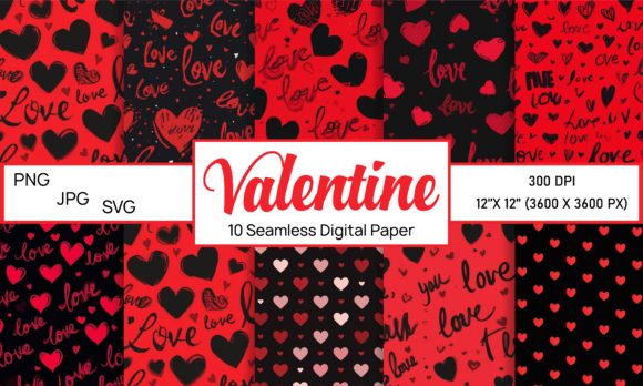 Red and Black Valentine Digital Paper for Modern Designers