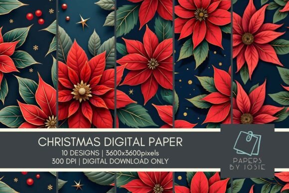 Ruby Red Poinsettias Digital Paper: A Creative Holiday Essential