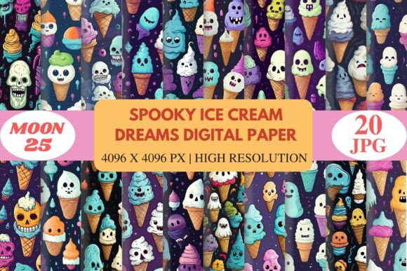 Spooky Ice Cream Ghost Paper: A Whimsical Halloween Design Pack